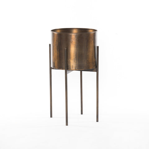 Solar Raised Planter weathered brass iron frame 