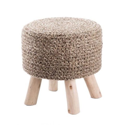 Bishop Pouf made of Wool and Wood in white
