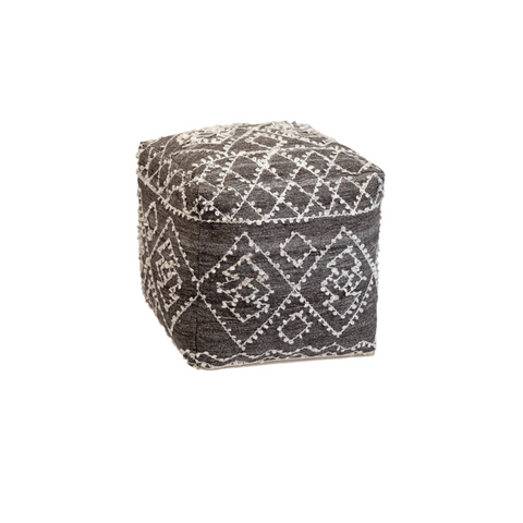 Grey Stitched Pouf wool