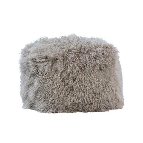 Mohair Pouf made of tibetan lamb fur in powder white hand made