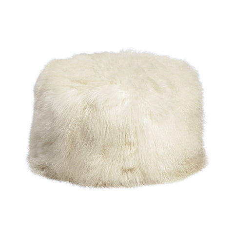 Mohair Pouf made of tibetan lamb fur in powder white hand made