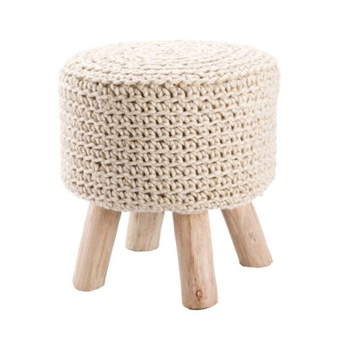Bishop Pouf made of Wool and Wood in white