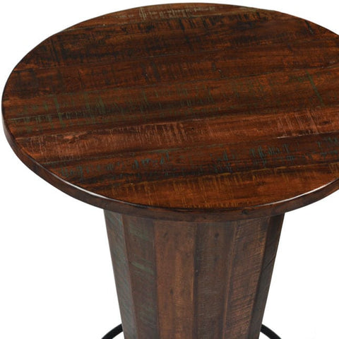 Essex Pub Table brown hardwood v shape table with iron black footrest
