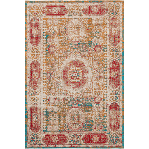 Knight red blue traditional faded acrylic rug