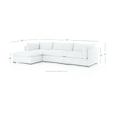Wilcox 3-Piece Sectional + Ottoman Dimensions Illustration