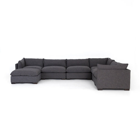 Wilcox 6-Piece Sectional + Ottoman Charcoal Angled Frontview