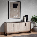 Perth Sideboard made of iron and oak wood in Distressed Iron and Bleached Cream