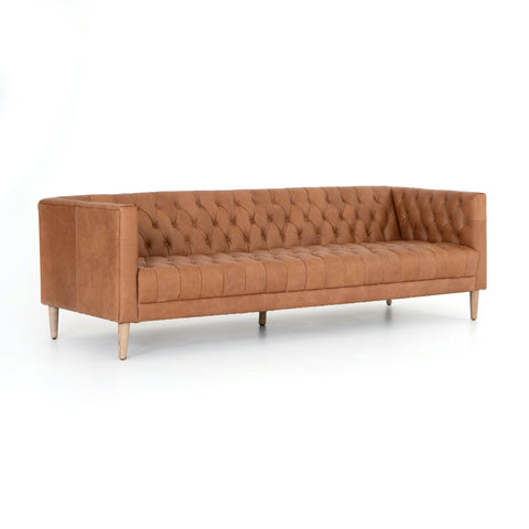 robinson camel leather tufted oak sofa