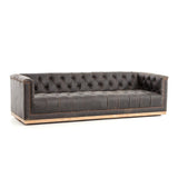 parker 95" black distressed leather tufted sofa