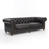 Remington black leather tufted Chesterfield sofa