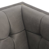 Hatfield matte dark grey leather brass nailheads sofa modern design angled view