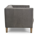 Hatfield Hatfield matte grey leather brass nailheads sofa modern classic side view