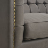 Hatfield Hatfield matte grey leather sofa brass nailheads sofa modern classic design zoomed view