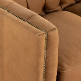  Hatfield sandy camel matte leather brass nailheads sofa modern design zoomed view