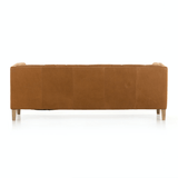 Hatfield sandy camel leather brass nailheads sofa modern design back view