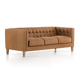 Hatfield sandy camel leather brass nailheads sofa modern design 