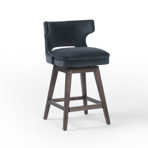Toronto Bar + Counter Swivel Stool blue velvet wood