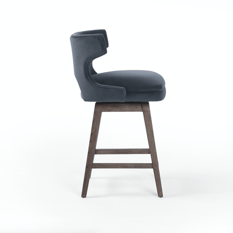 Toronto Bar + Counter Swivel Stool blue velvet wood