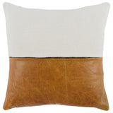 Russet Leather Pillow cotton linen upholstery leather material ivory light brown back view