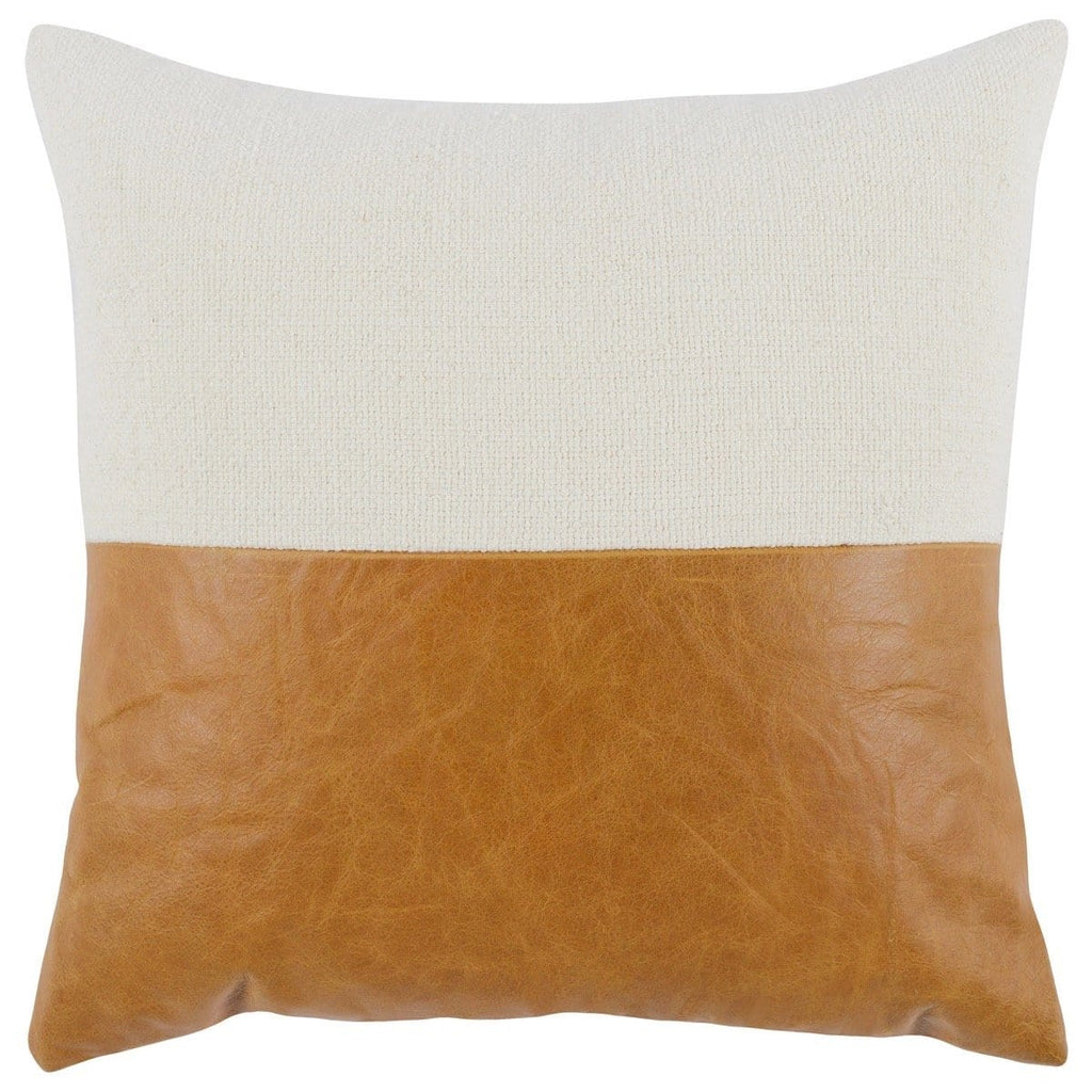 Russet Leather Pillow cotton linen upholstery leather material ivory light brown main view