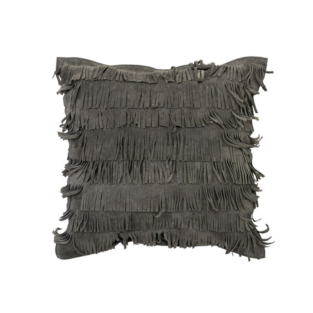 Grey Suede Fringe Pillow